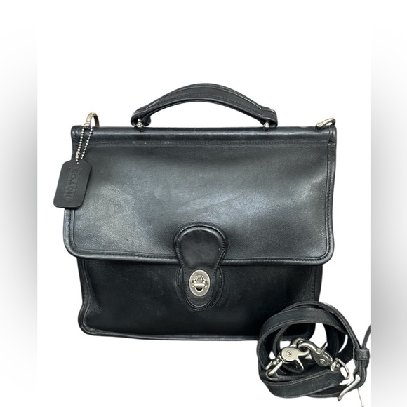 Coach Handbags - COACH Vintage Willis Black Leather
Nickel Crossbody Bag Satchel
Handbag 9927